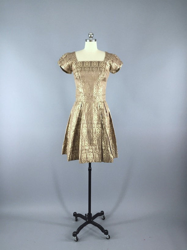 Vintage 1960s Dress / Gold Brocade - ThisBlueBird