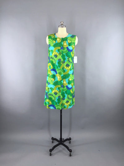 Vintage 1960s Dress / Green Floral Hawaiian Dress / Casual Aire by Paradise Hawaii - ThisBlueBird