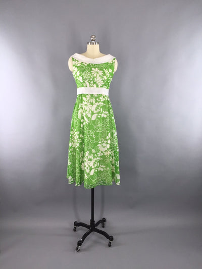 Vintage 1960s Dress / Green Floral Print - ThisBlueBird