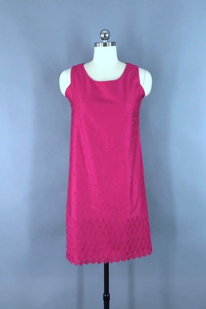 Vintage Magenta Pink Eyelet Dress-ThisBlueBird