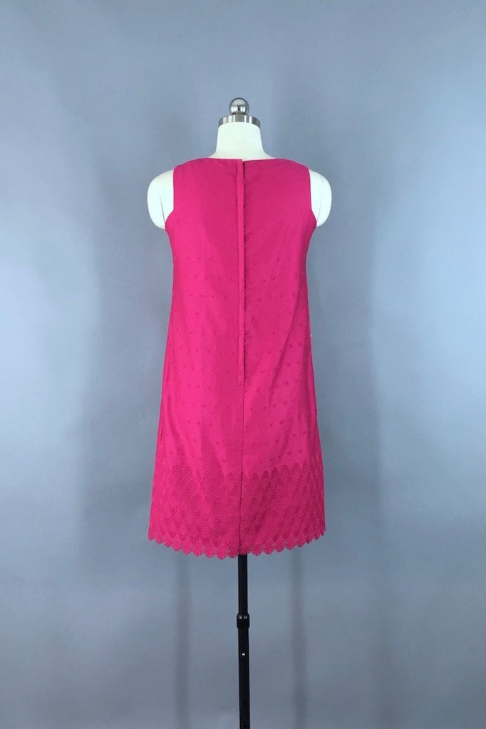 Vintage Magenta Pink Eyelet Dress-ThisBlueBird