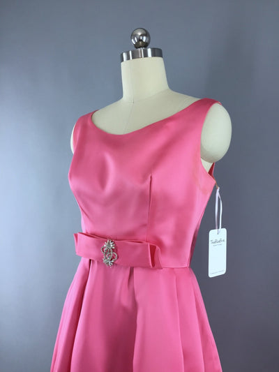 Vintage 1960s Dress / Pink Satin Party Dress - ThisBlueBird