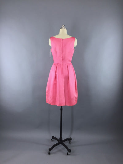 Vintage 1960s Dress / Pink Satin Party Dress - ThisBlueBird