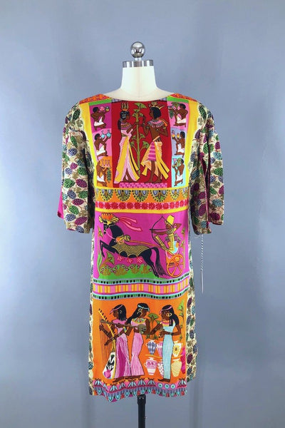 Vintage 1960s Egyptian Print Dress-ThisBlueBird - Modern Vintage