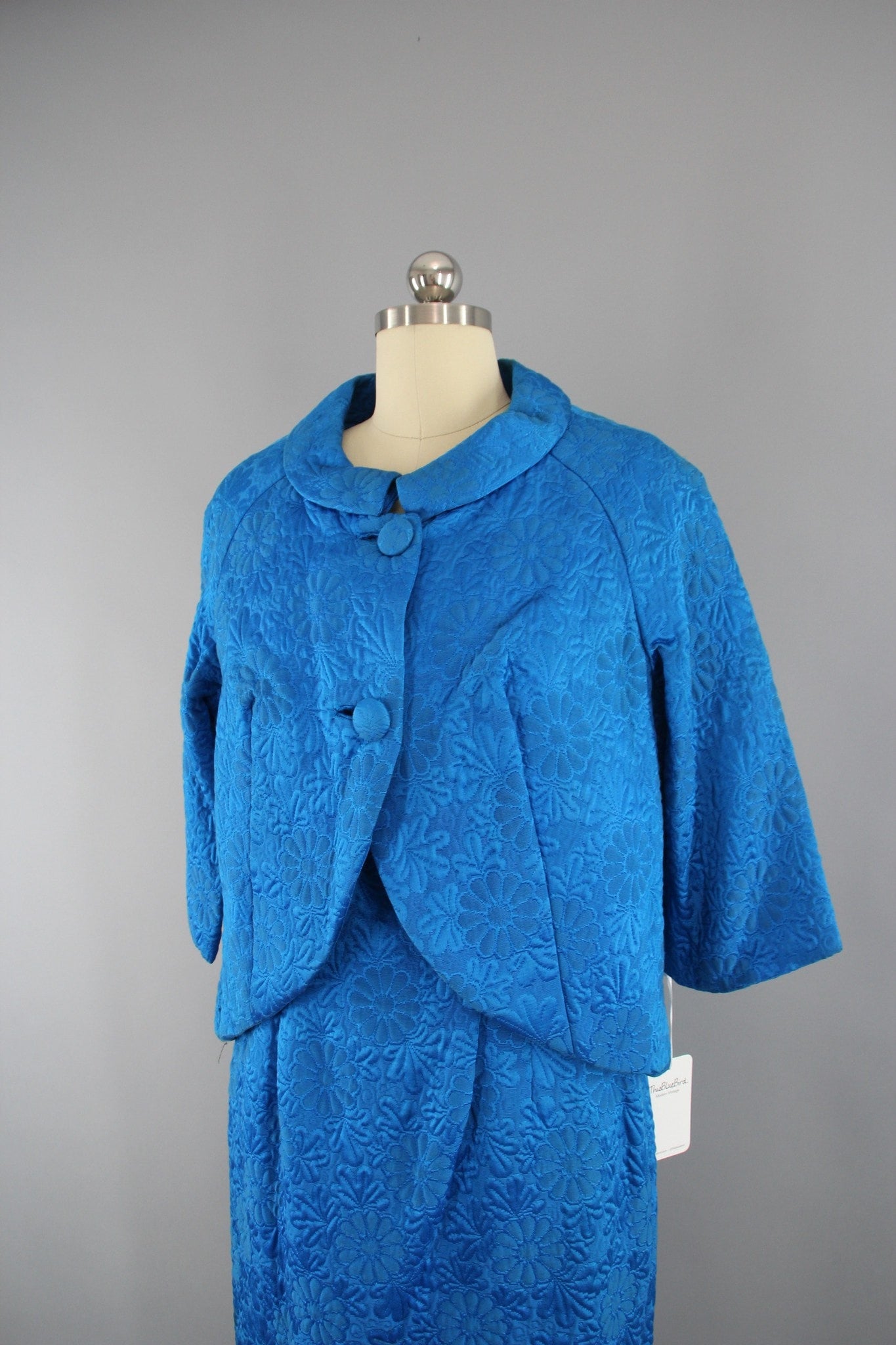 Vintage 1960s Electric Blue Dress and Jacket Set - ThisBlueBird