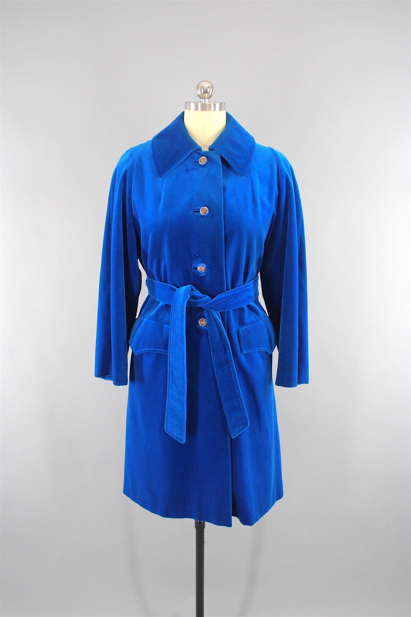 Vintage 1960s Electric Blue Velvet Coat by Surrey Classics Coat - ThisBlueBird