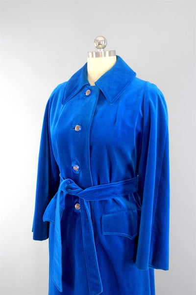 Vintage 1960s Electric Blue Velvet Coat by Surrey Classics Coat - ThisBlueBird