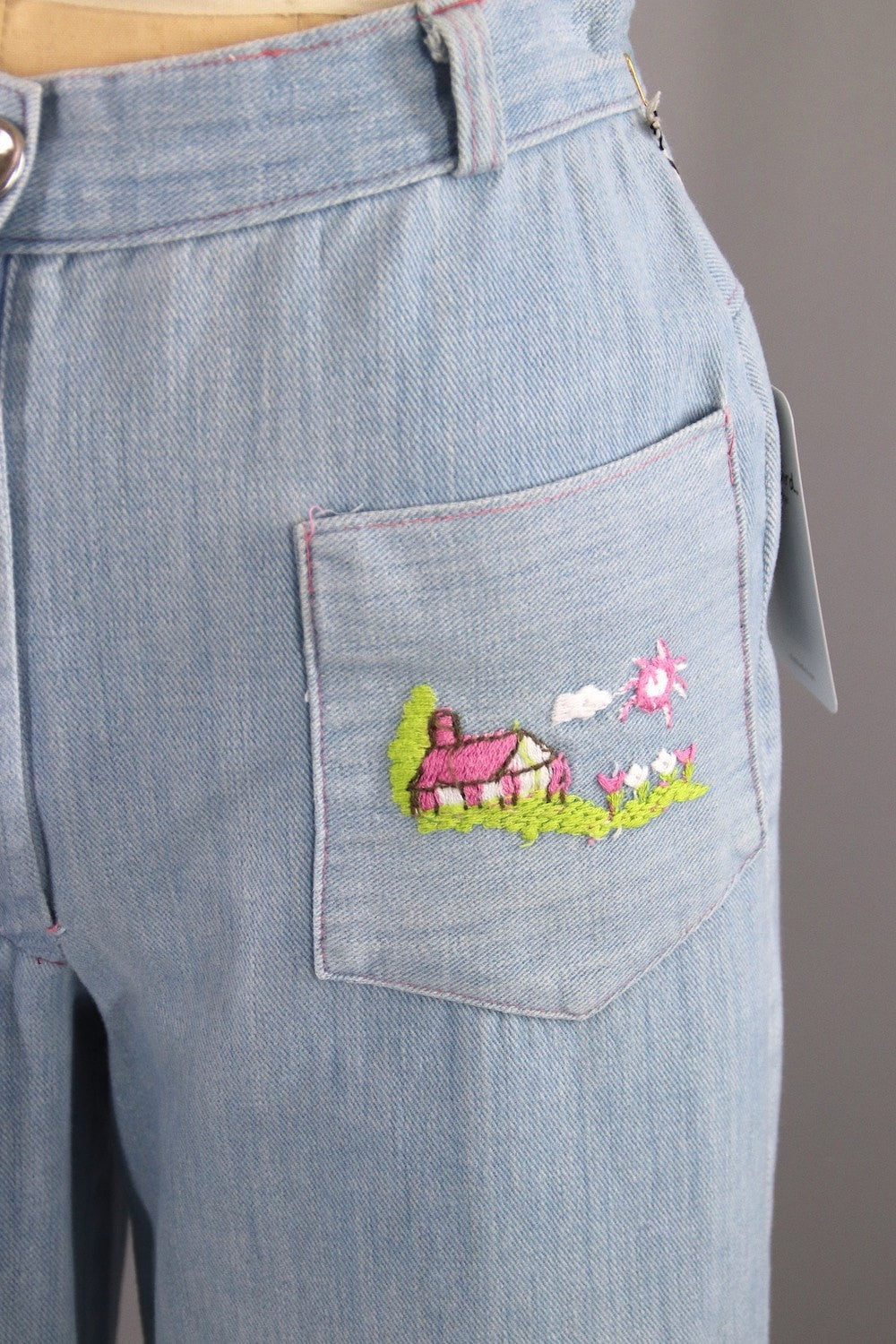 Vintage 1960s Embroidered Bell Bottom Jeans - ThisBlueBird