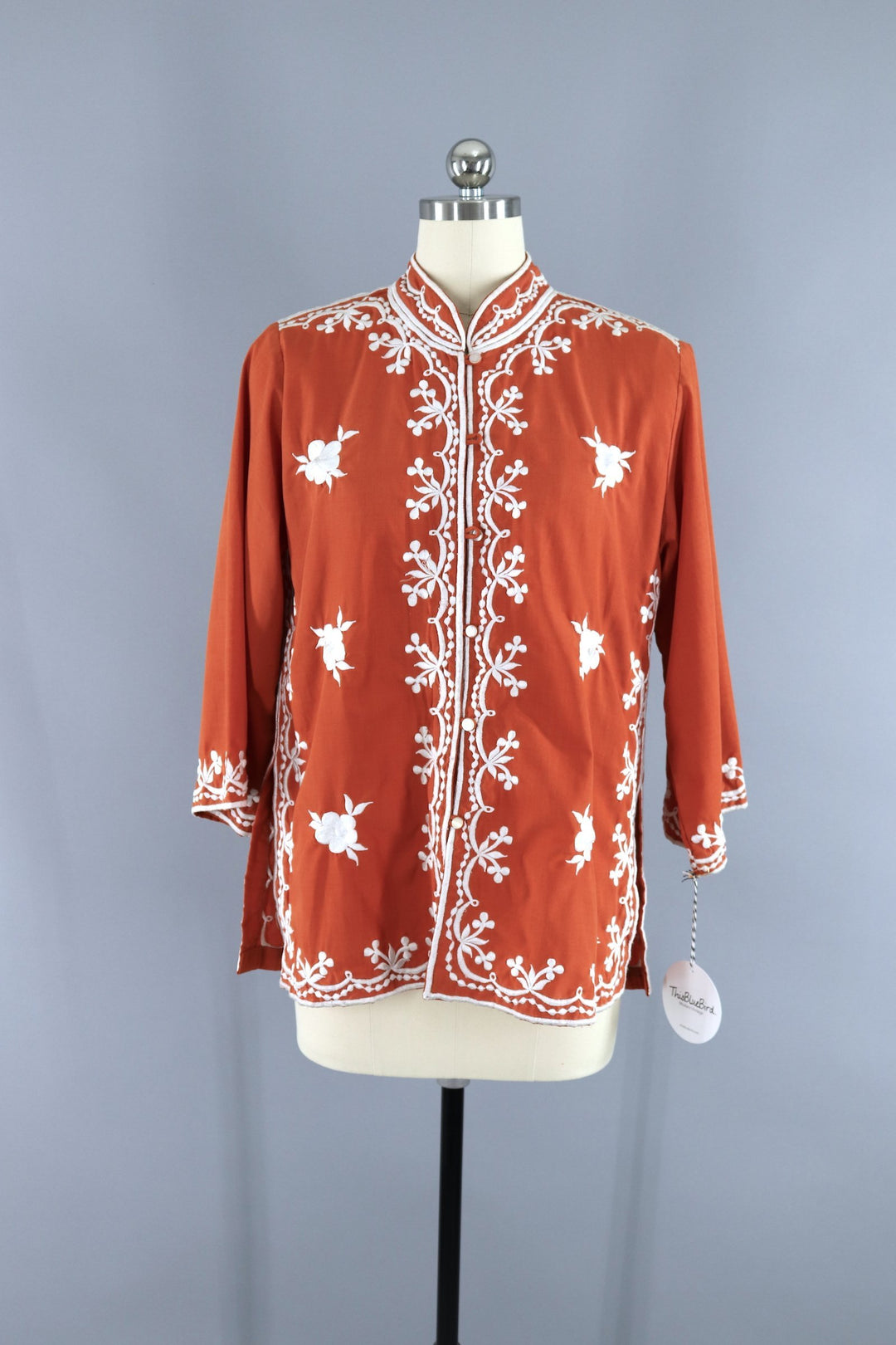 Vintage 1960s Embroidered Blouse / Bali Cutwork / Spice Brown Orange - ThisBlueBird