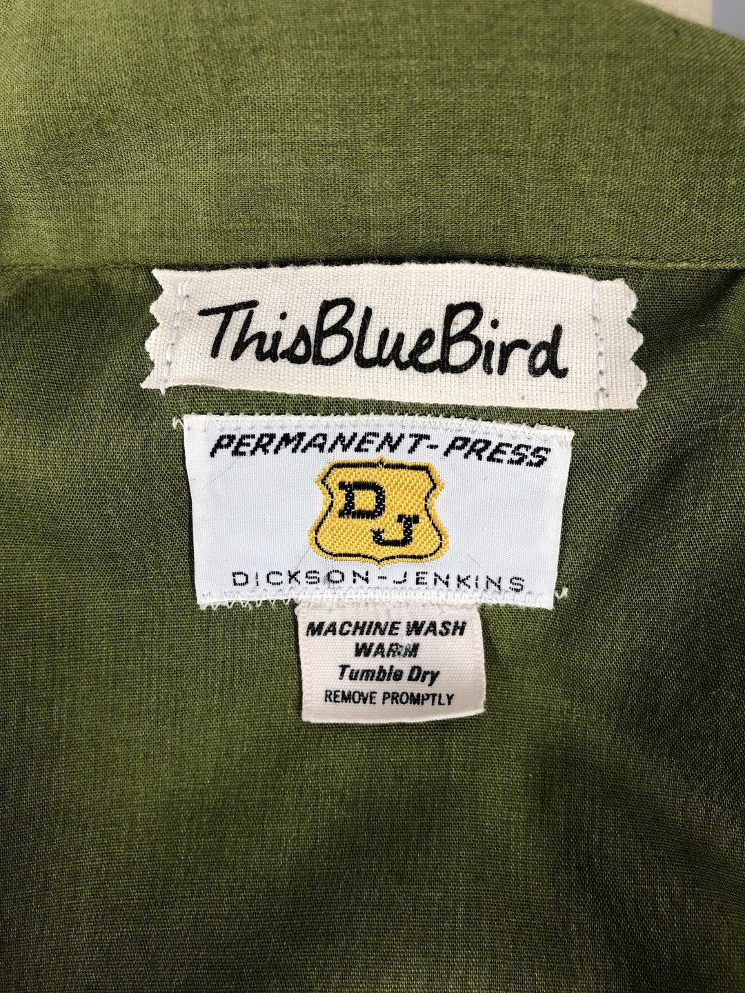Vintage 1960s Embroidered Western Shirt / Army Green T-REX Dinosaurs - ThisBlueBird