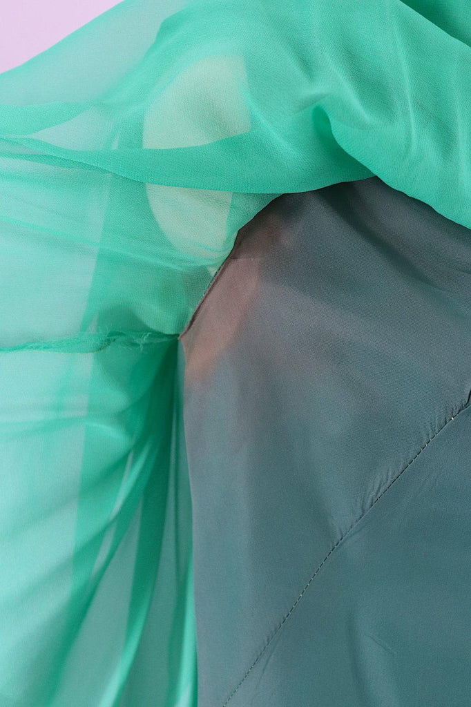Vintage 1960s Emerald Green Beaded Chiffon Party Dress - ThisBlueBird