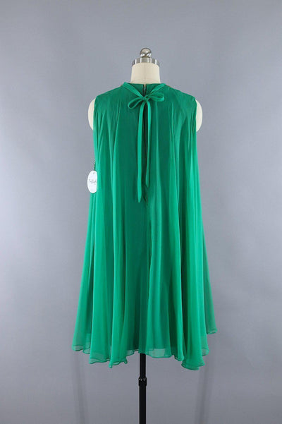 Vintage 1960s Emerald Green Beaded Chiffon Party Dress - ThisBlueBird