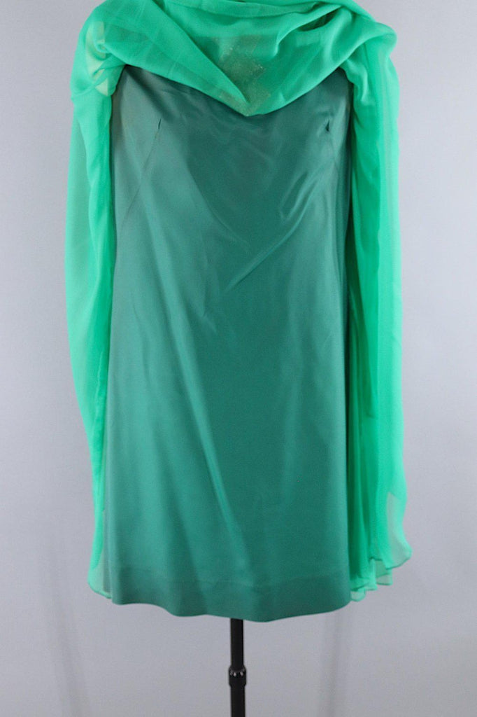 Vintage 1960s Emerald Green Beaded Chiffon Party Dress - ThisBlueBird
