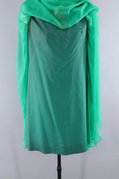Vintage 1960s Emerald Green Beaded Chiffon Party Dress - ThisBlueBird