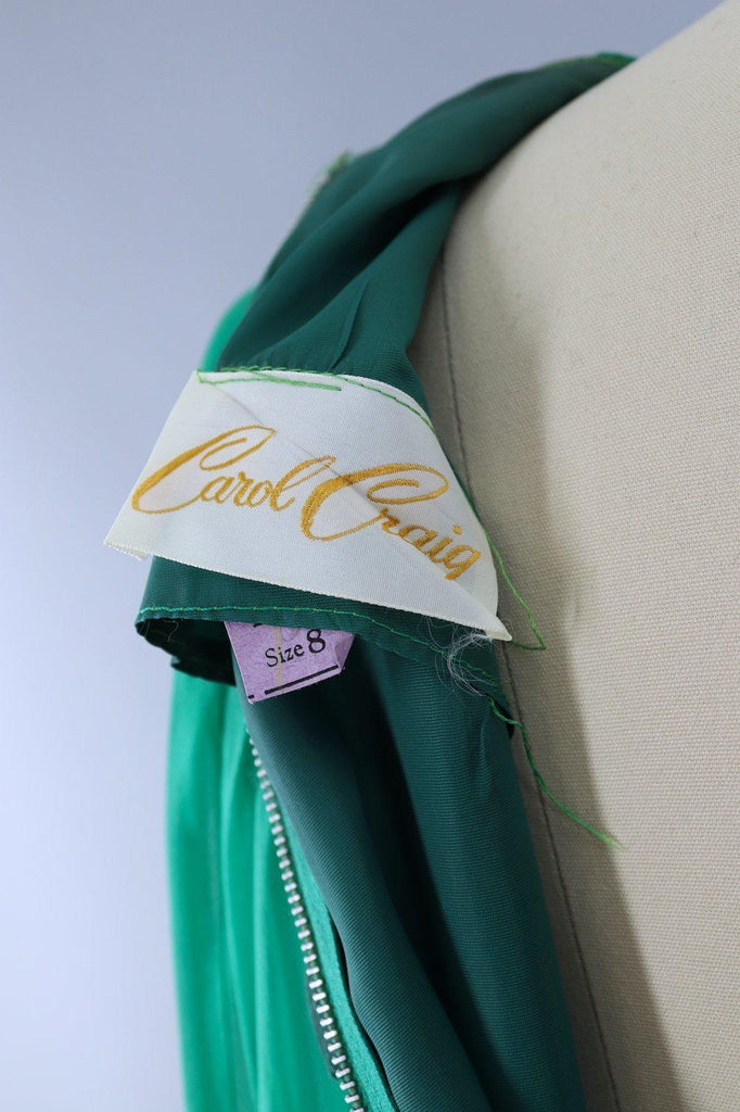 Vintage 1960s Emerald Green Beaded Chiffon Party Dress - ThisBlueBird