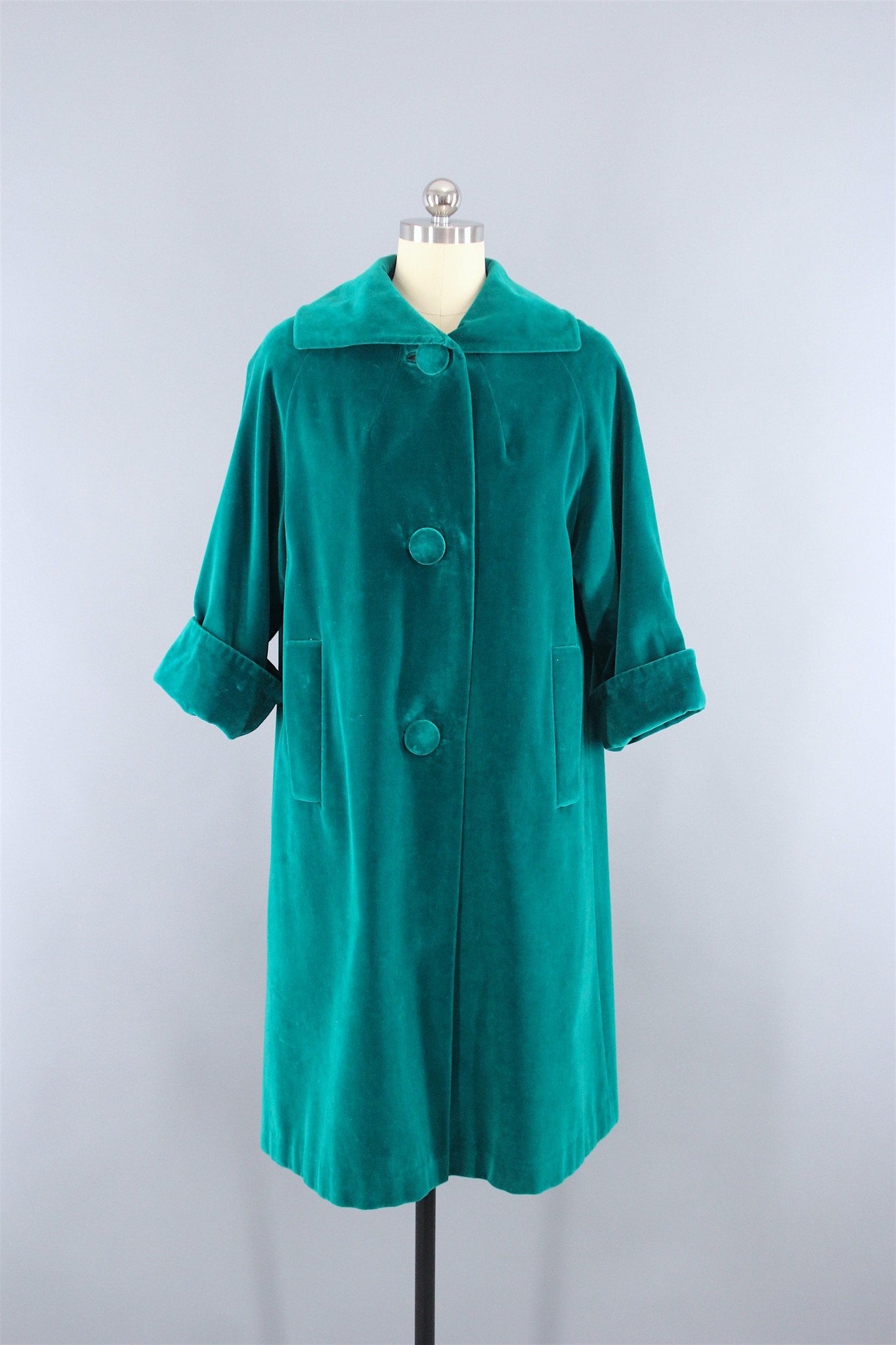 Vintage 1960s Emerald Green Velvet Swing Coat by Surrey Classics - ThisBlueBird