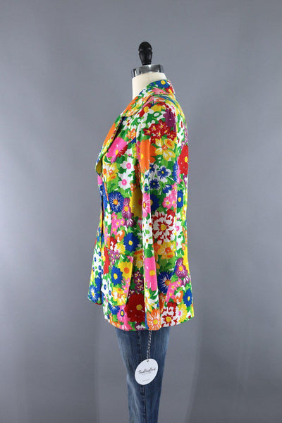 Vintage 1960s Floral Print Blazer Jacket - ThisBlueBird