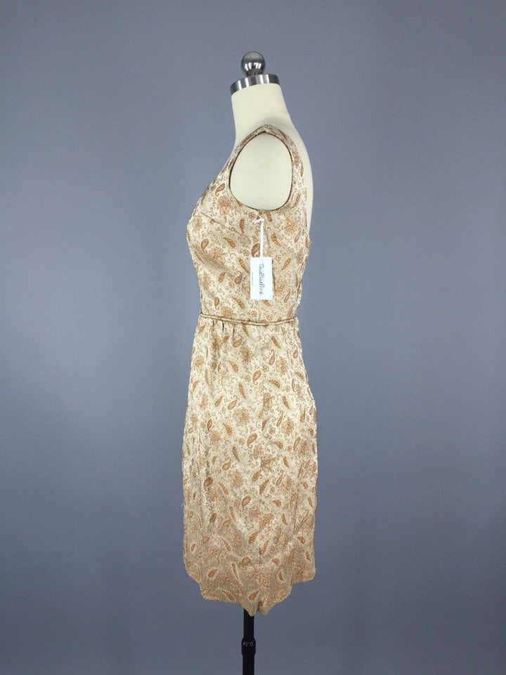 Vintage 1960s Gold Brocade Cocktail Dress - ThisBlueBird