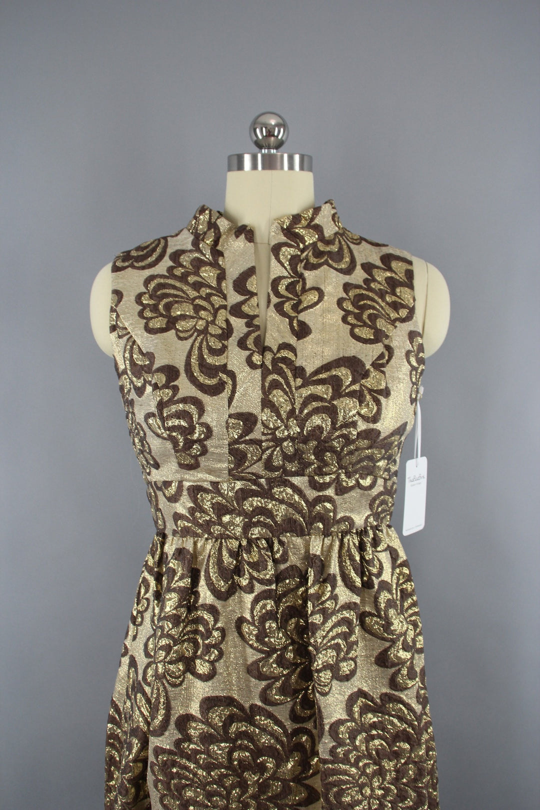 Vintage 1960s Gold Brocade Hostess Maxi Dress - ThisBlueBird