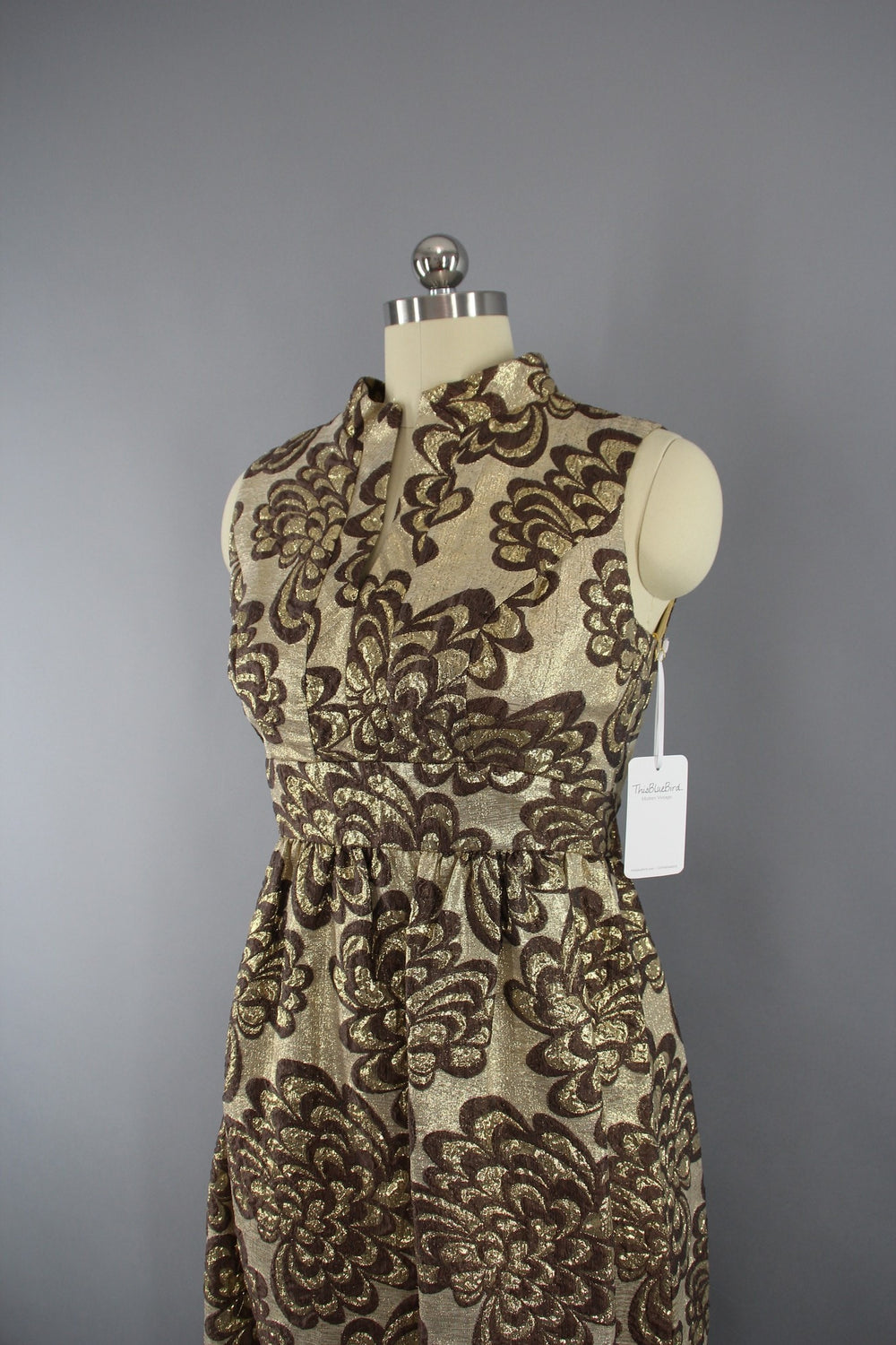 Vintage 1960s Gold Brocade Hostess Maxi Dress - ThisBlueBird