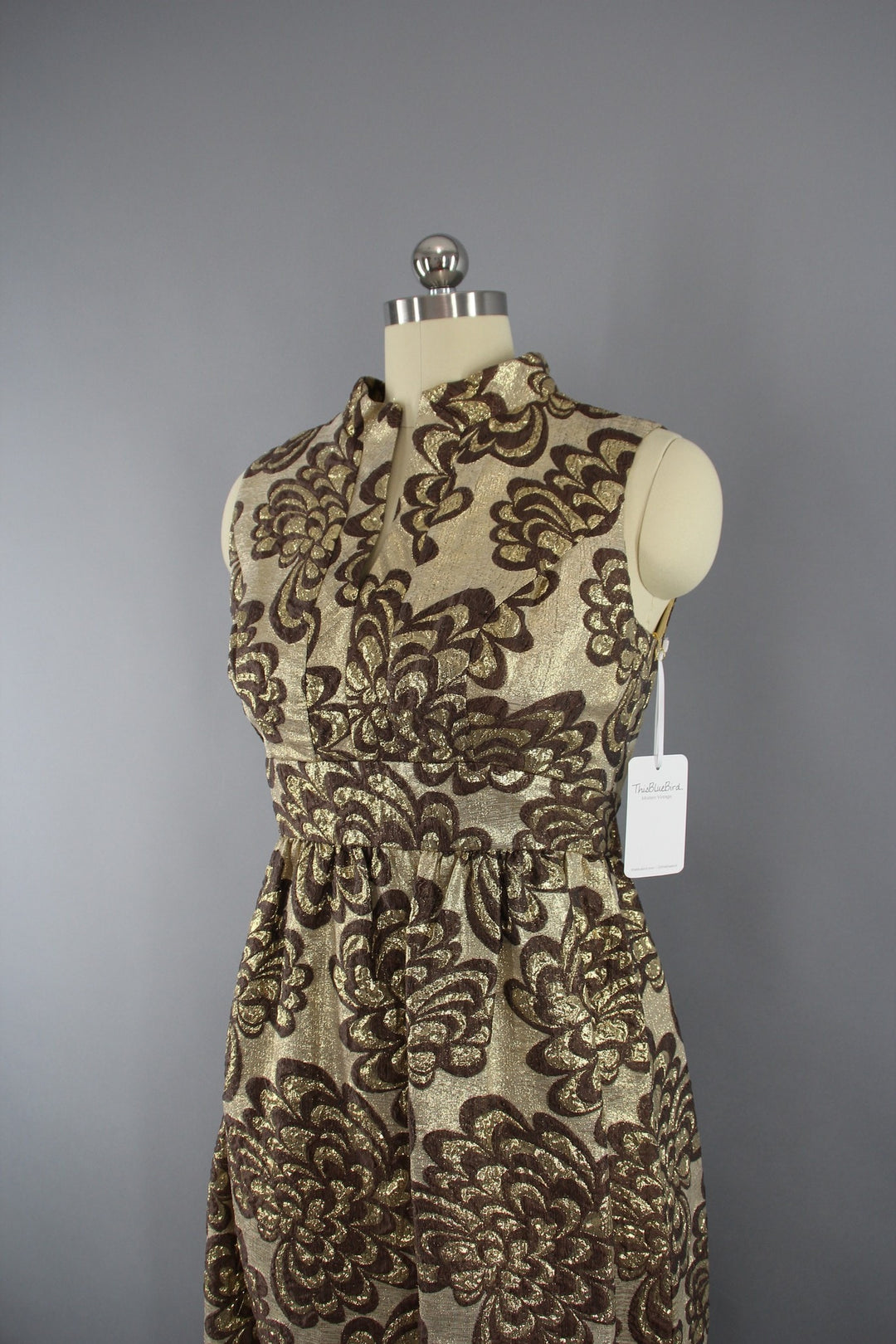 Vintage 1960s Gold Brocade Hostess Maxi Dress - ThisBlueBird
