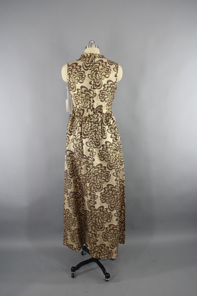 Vintage 1960s Gold Brocade Hostess Maxi Dress - ThisBlueBird