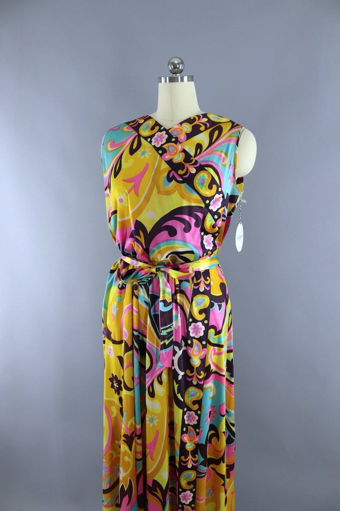 Vintage 1960s Gold & Pink Mod Wrap Dress - ThisBlueBird