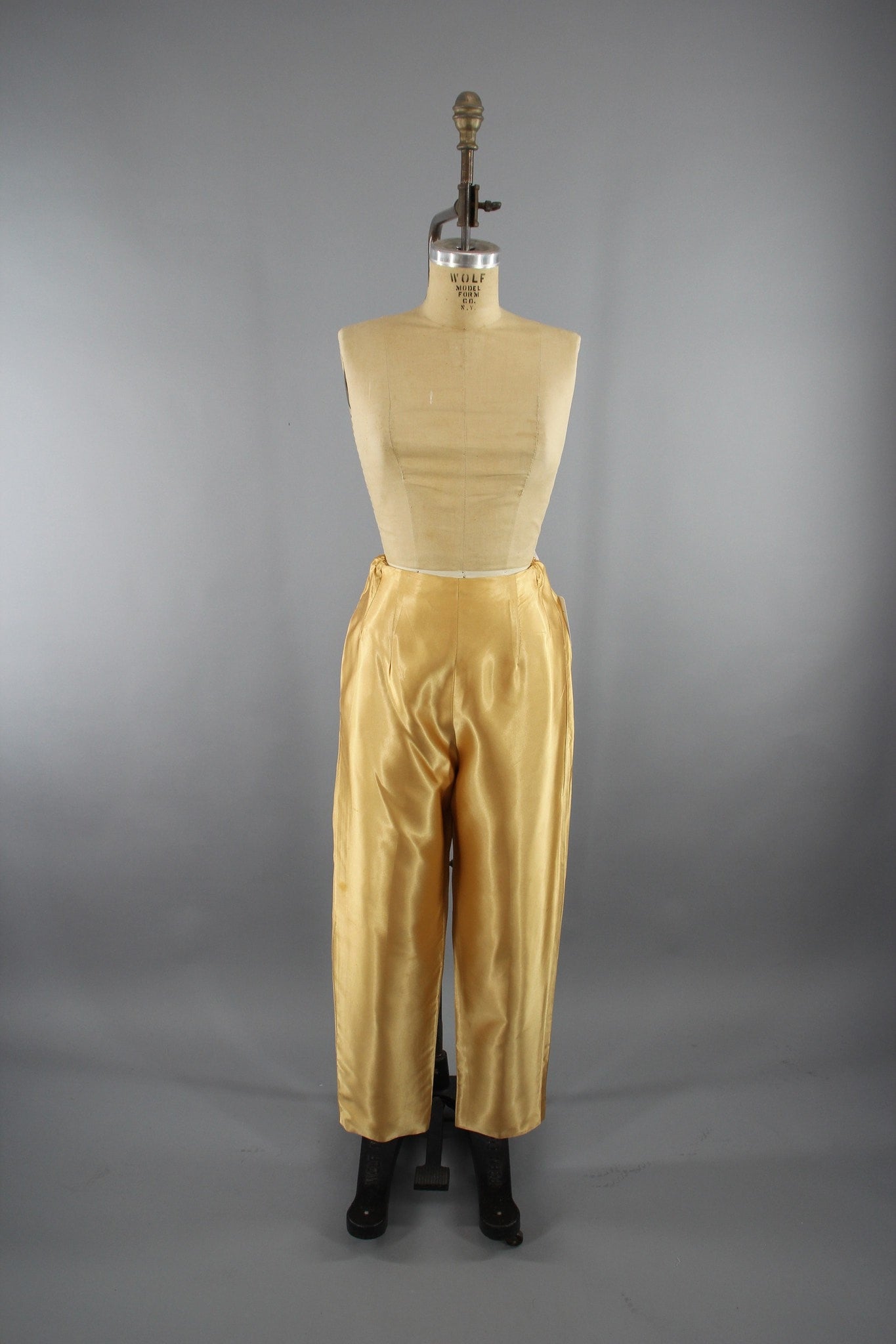 Vintage 1960s Gold Satin Pants / High Waisted Disco Pants - ThisBlueBird