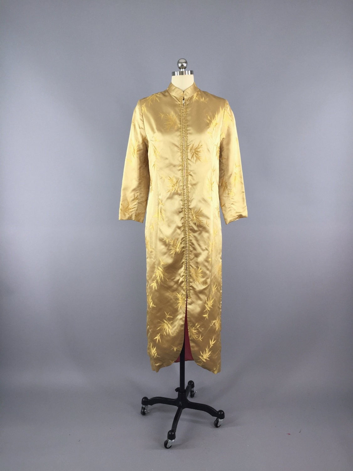 Vintage 1960s Gold Satin Maxi Coat Robe - ThisBlueBird