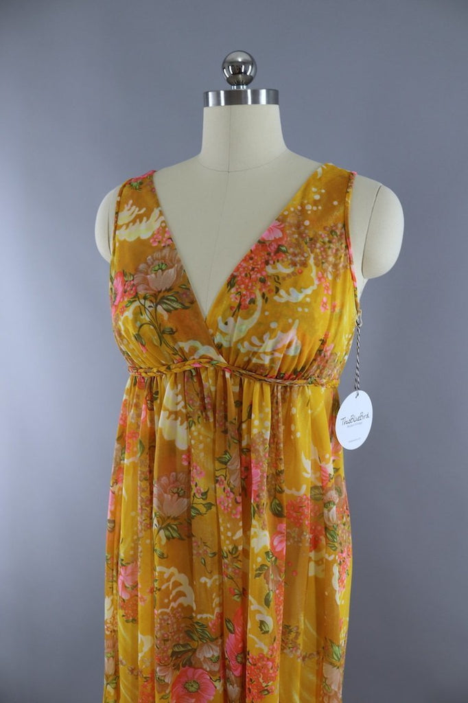 Vintage 1960s Golden Yellow Grecian Style Nightgown - ThisBlueBird