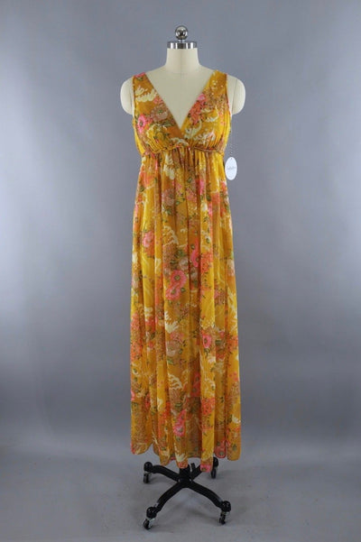 Vintage 1960s Golden Yellow Grecian Style Nightgown - ThisBlueBird