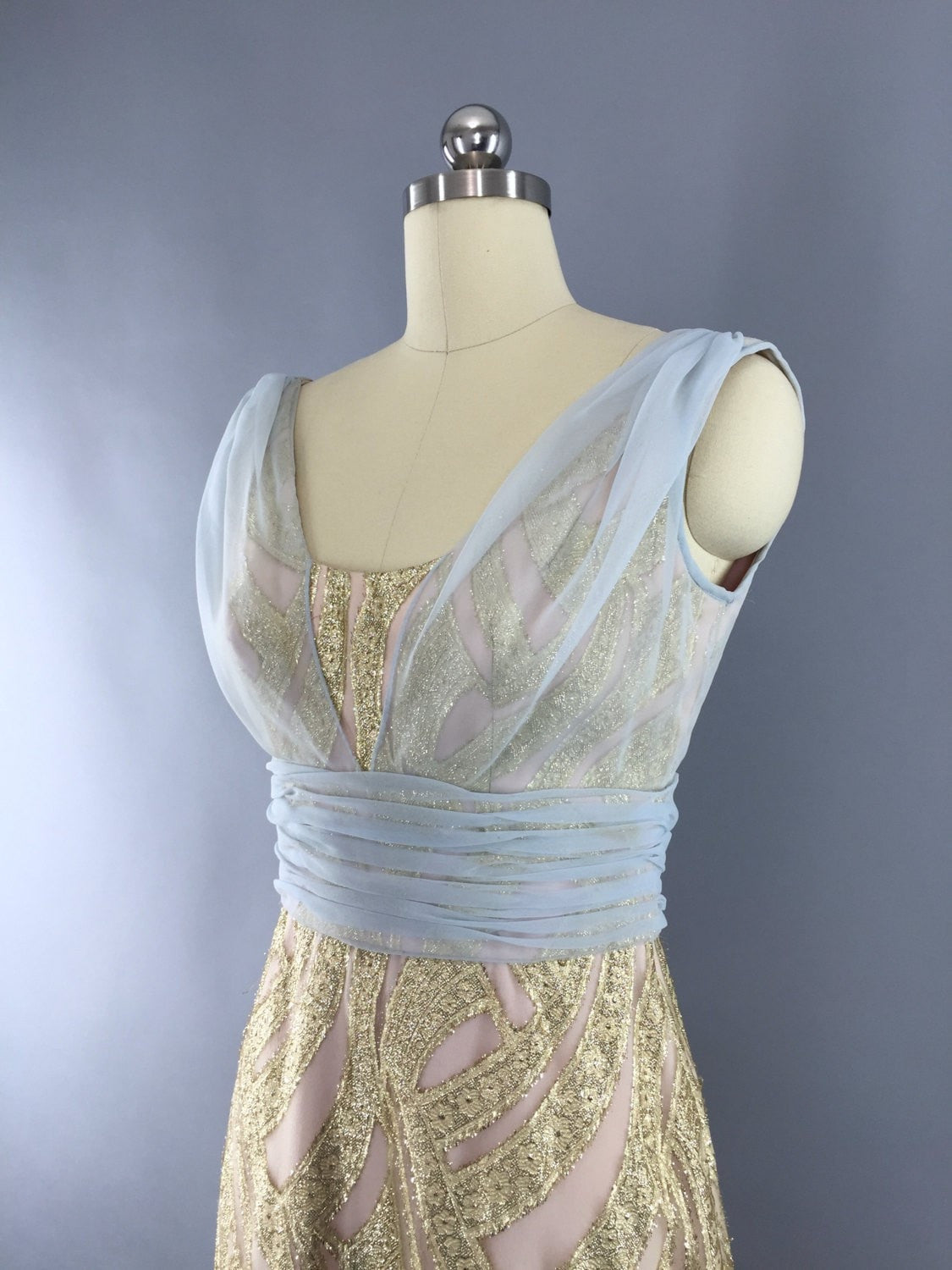 Vintage 1960s Grecian Goddess Gold Maxi Dress by Rose Taft for Helen Siki - ThisBlueBird