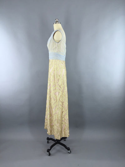 Vintage 1960s Grecian Goddess Gold Maxi Dress by Rose Taft for Helen Siki - ThisBlueBird