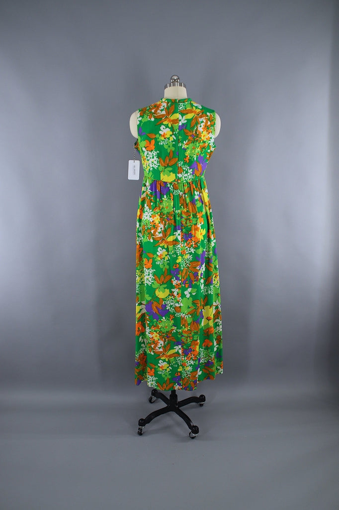 Vintage 1960s Green Floral Maxi Dress / LIBERTY HOUSE - ThisBlueBird