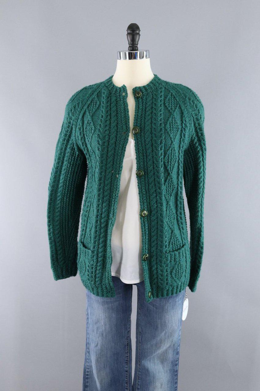 Vintage 1960s Green Irish Wool Fisherman's Sweater - ThisBlueBird
