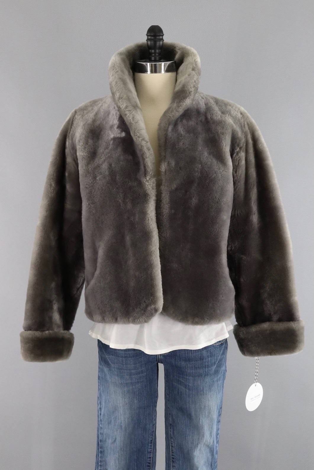 Vintage 1960s Grey Mouton Fur Jacket - ThisBlueBird