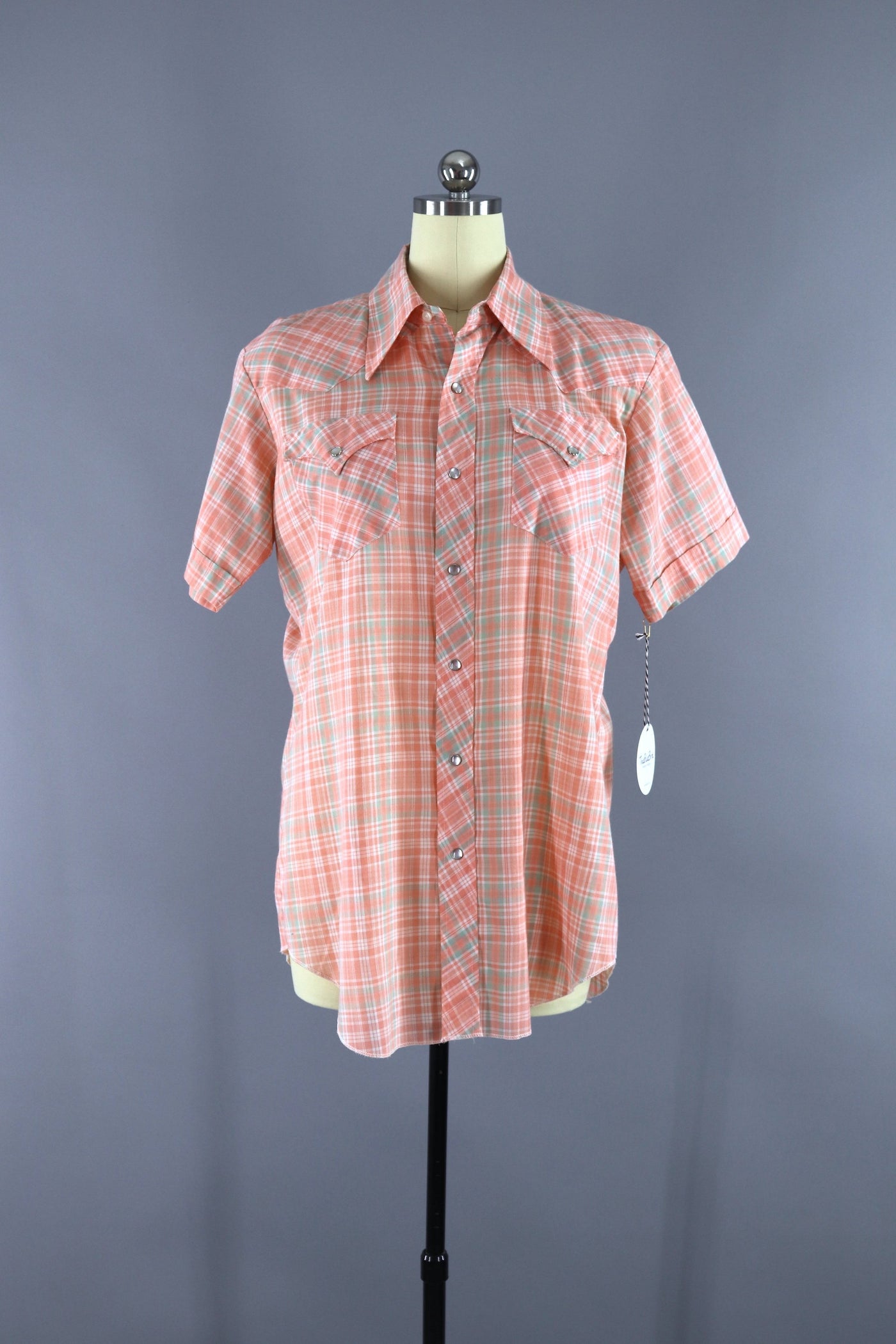 Vintage 1960s H Bar C California Ranchwear Western Shirt / Peach Orange Madras Plaid - ThisBlueBird