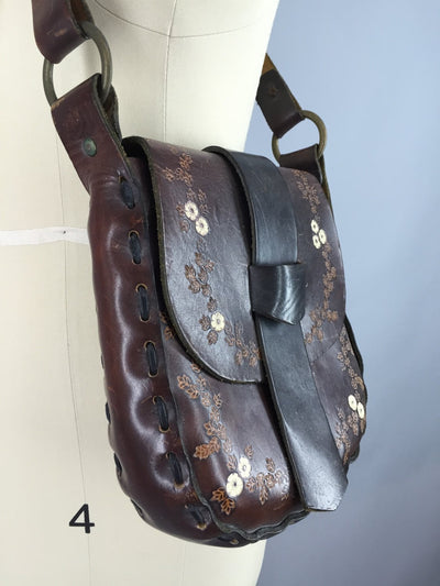 Vintage 1960s Handbag / Bohemian Tooled Leather - ThisBlueBird