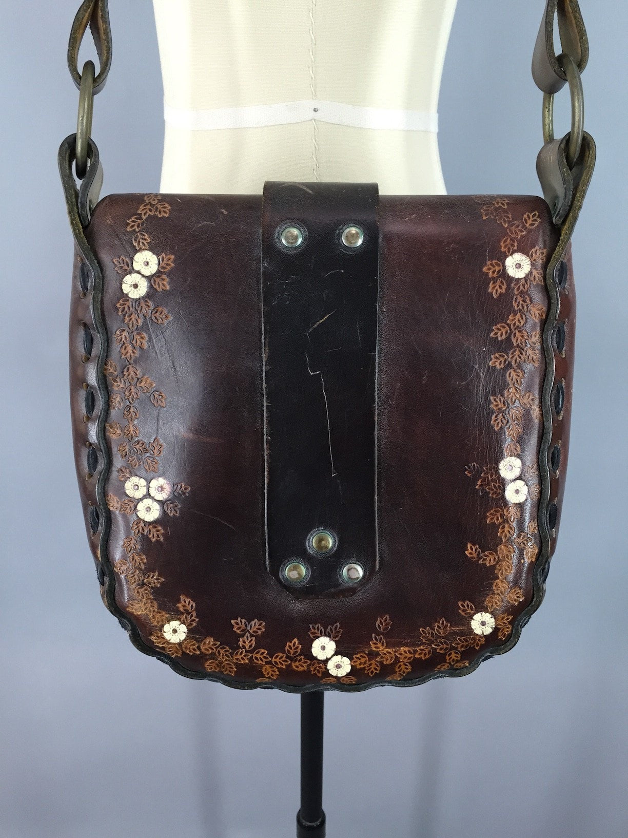 Vintage 1960s Handbag / Bohemian Tooled Leather - ThisBlueBird