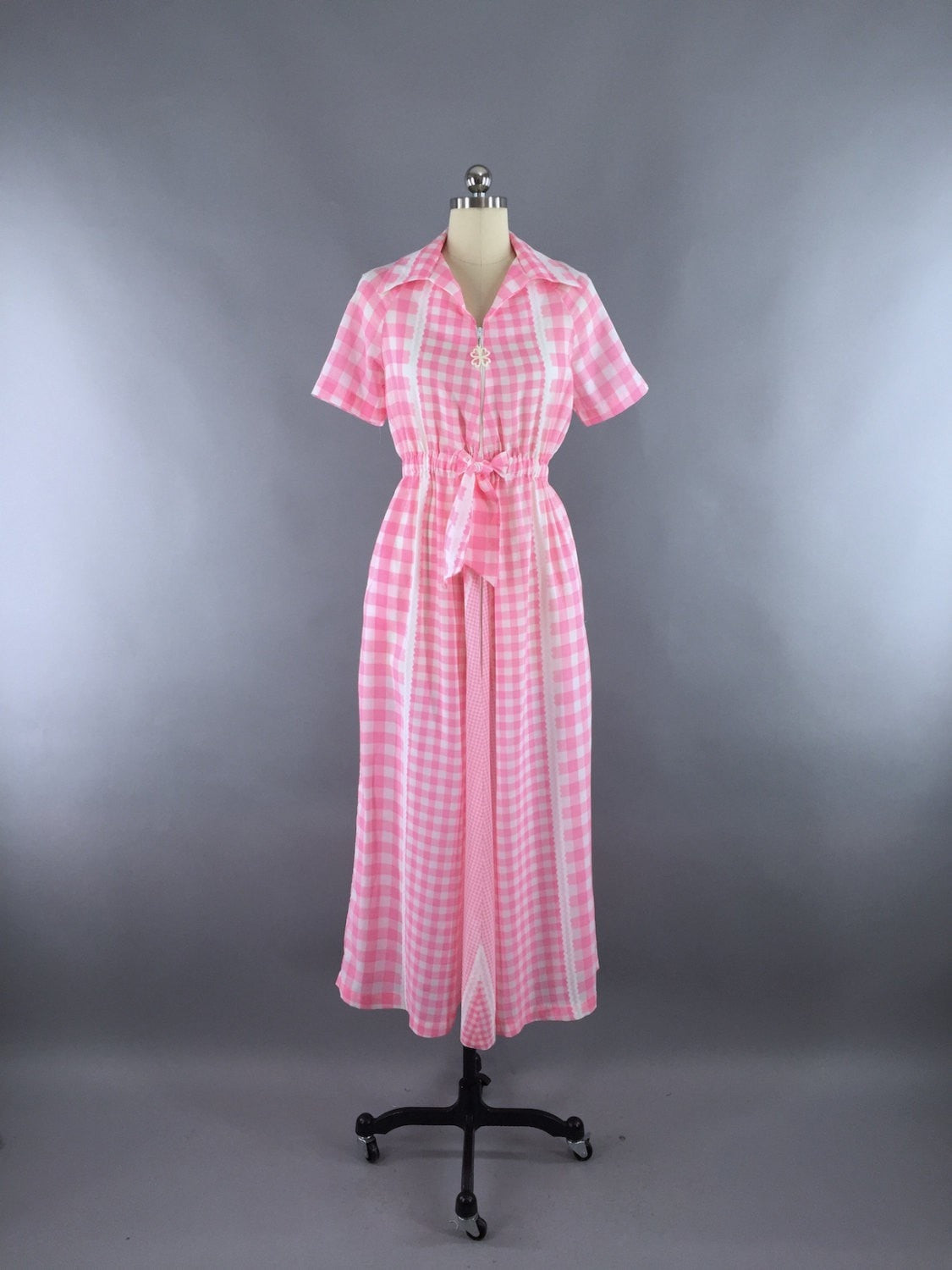 Vintage 1960s Hostess Dress with Pink Gingham Print - ThisBlueBird