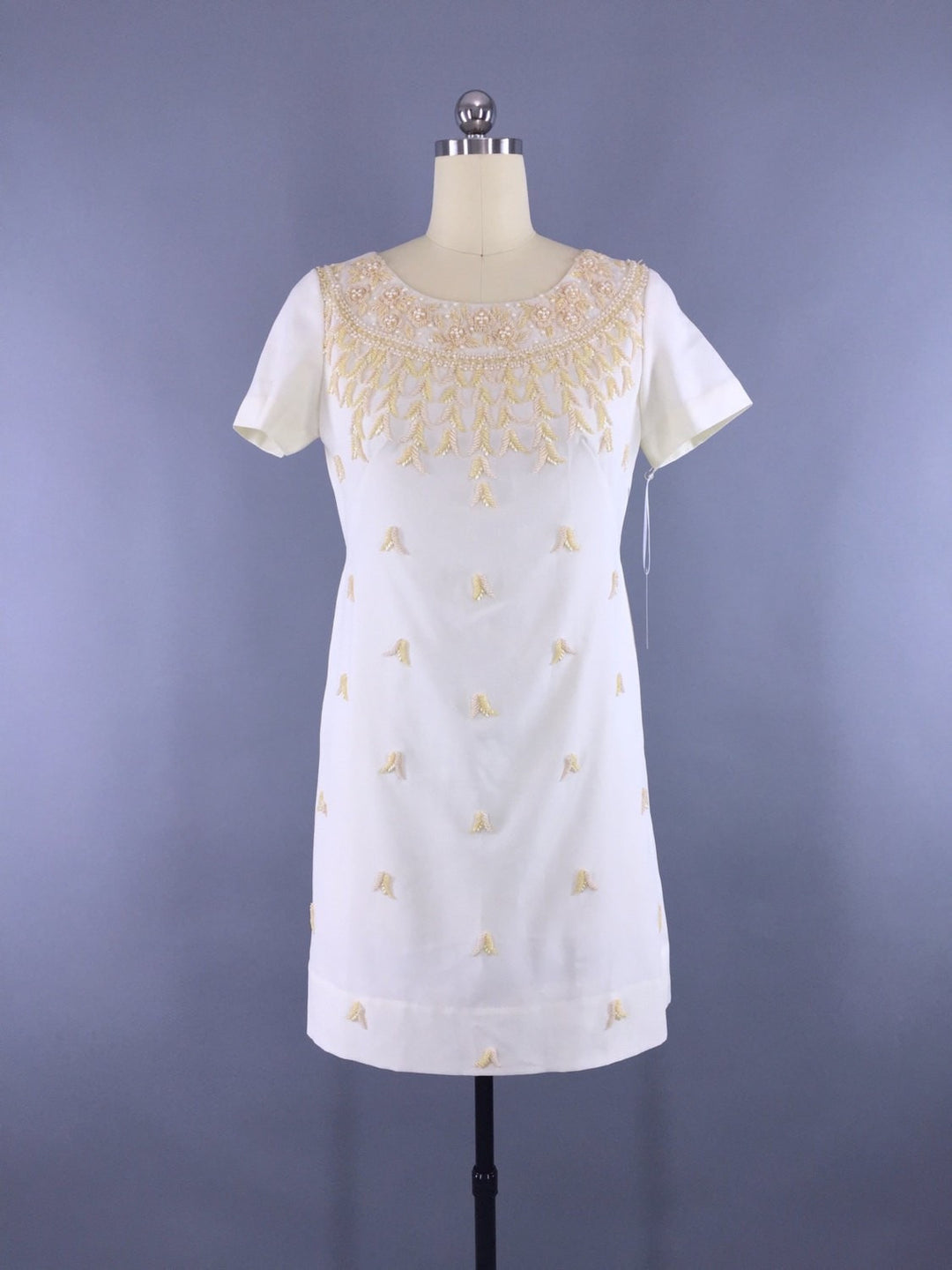 Vintage 1960s Ivory Beaded Dress - ThisBlueBird