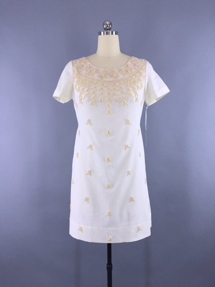 Vintage 1960s Ivory Beaded Dress - ThisBlueBird