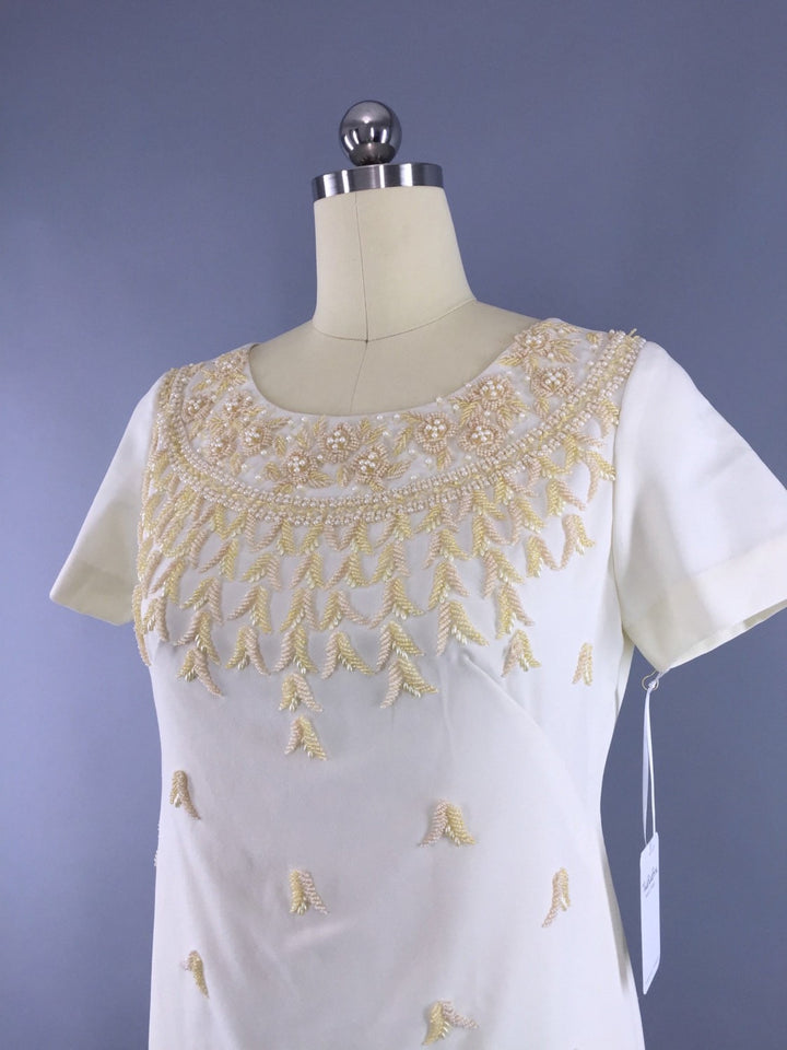 Vintage 1960s Ivory Beaded Dress - ThisBlueBird