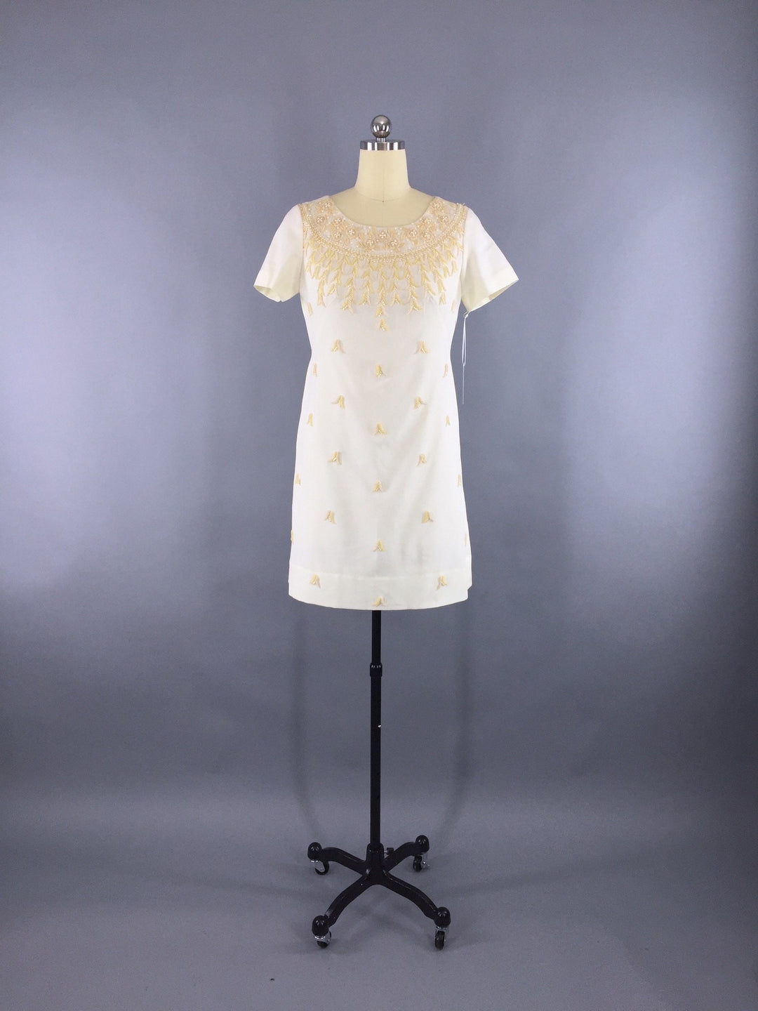 Vintage 1960s Ivory Beaded Dress - ThisBlueBird