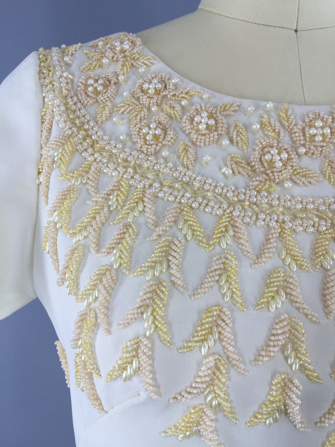 Vintage 1960s Ivory Beaded Dress - ThisBlueBird