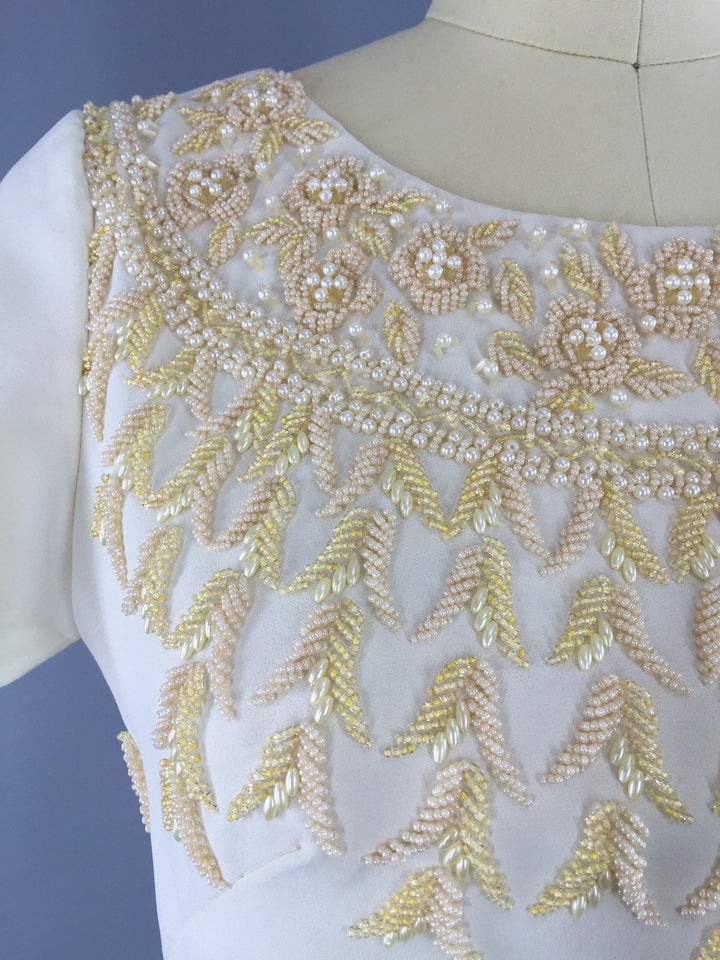 Vintage 1960s Ivory Beaded Dress - ThisBlueBird