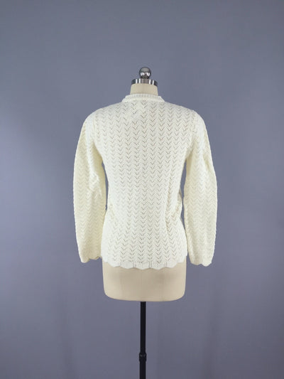 Vintage 1960s Ivory/White Cardigan Sweater - ThisBlueBird