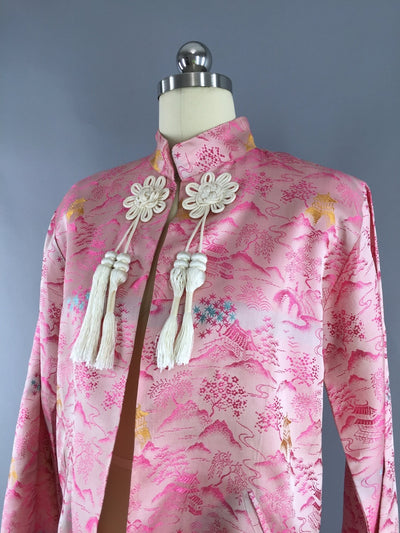 Vintage 1960s Jacket / Pink Satin Brocade Coat - ThisBlueBird