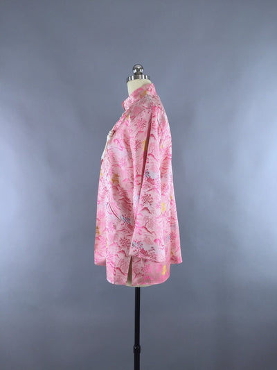 Vintage 1960s Jacket / Pink Satin Brocade Coat - ThisBlueBird