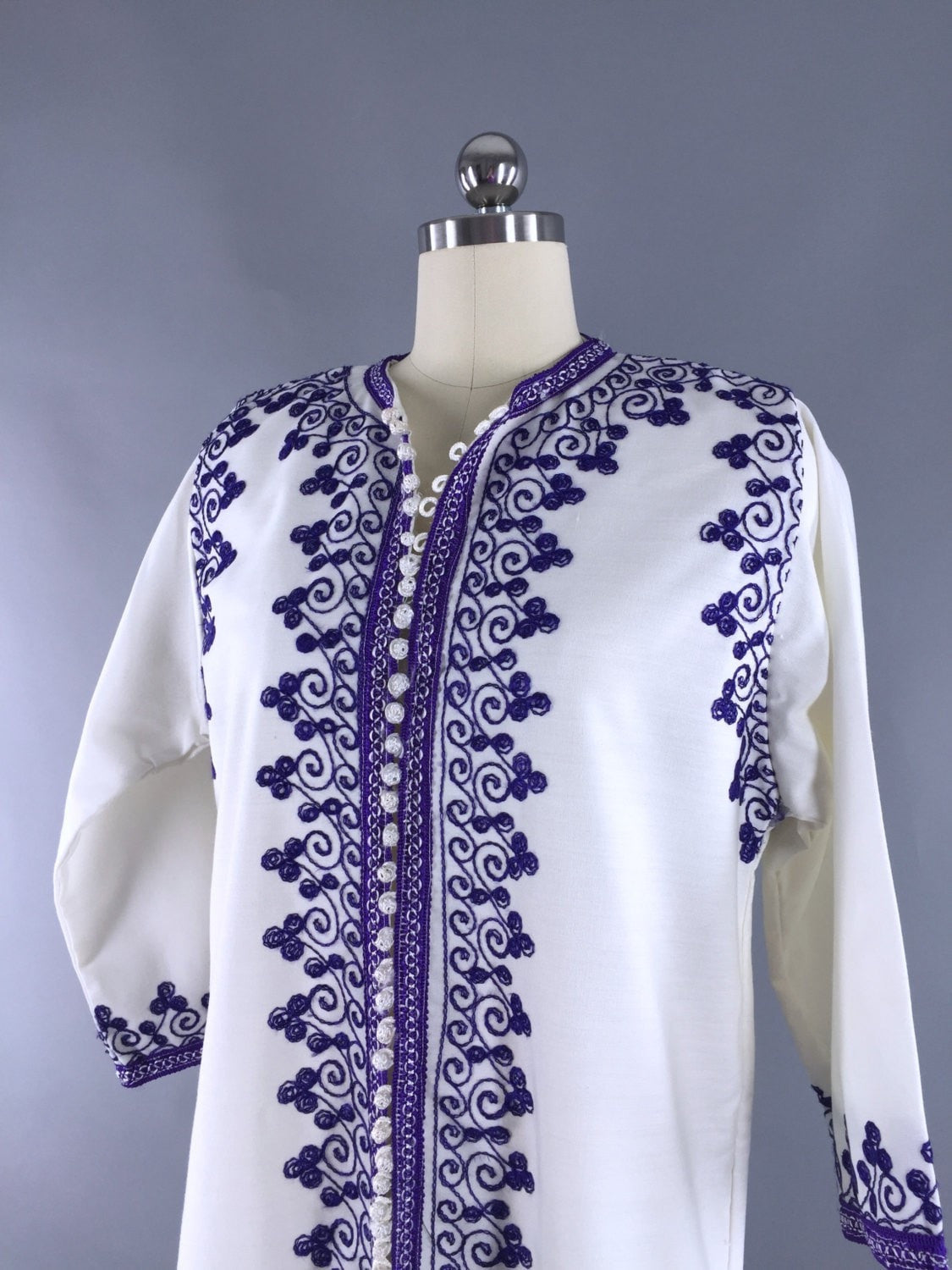 Vintage 1960s Kaftan Dress / Moroccan White Maxi Dress - ThisBlueBird